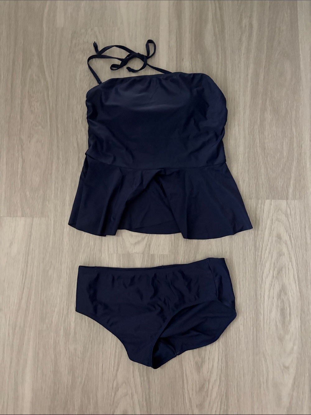 Nicole Miller Navy Peplum Tankini Two-Piece Swim Set
